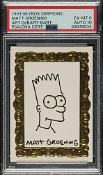 1993 SkyBox Simpsons Matt Groening "Art DeBart" Sketch Card #60/400 PSA EX-MT 6 with GEM MINT 10 Signature