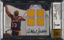 2007-2008 Upper Deck Exquisite Collection Extra Quad Jersey Autograph Basketball #EQ-KA Kareem Abdul-Jabbar #9/10 BGS MINT 9 with GEM MINT 10 Signature