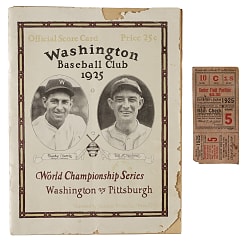 1925 Washington Senators (vs. Pittsburgh Pirates) World Series Program and Game 5 Ticket Stub Pair