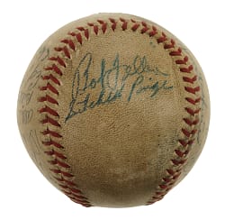 1948 World Champions Cleveland Indians Team-Signed Baseball with Satchel Paige, Larry Doby, and Bob Feller - JSA