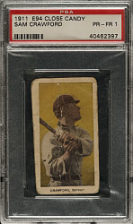 1911 E94 George Close Candy Sam Crawford PSA POOR 1 - Yellow Background