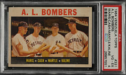 1964 Topps Venezuelan #331 A. L. Bombers with Mantle, Maris, and Kaline PSA VG-EX 4
