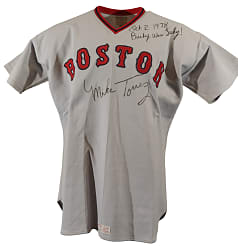 1978 Mike Torrez Boston Red Sox Signed Game-Used Road Jersey with "Bucky Was Lucky" Inscription