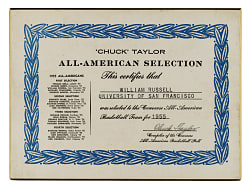 1954-1955 Bill Russell University of San Francisco NCAA All-American Award - Direct Player Provenance
