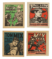 1934 R151 National Chicle Tom Mix Near-Complete Set (46/48) Plus Original Wax Wrapper, Mailing Envelope, and Promotional Badge
