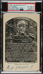 Signed 1953-1955 Artvue (Type 1) Black-and-White Hall of Fame Postcard Cy Young PSA EX-MT 6 with MINT 9 Signature