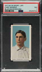 1910-1911 M116 Sporting Life Chief Bender Blue Background PSA NM 7