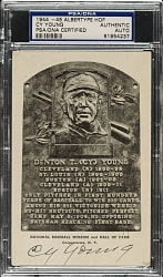 Signed 1944-1945 Albertype (Type 1) Black-and-White Hall of Fame Postcard Cy Young - PSA/DNA