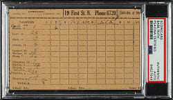 Babe Ruth Signed Scorecard Section - PSA/DNA