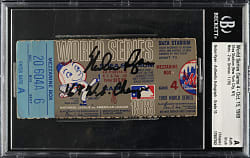 October 15, 1969 New York Mets (vs. Baltimore Orioles) World Series Game 4 Ticket Stub Signed by Nolan Ryan with Inscription Beckett GEM MINT 10 Signature