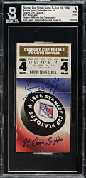 1994 New York Rangers (vs. Vancouver Canucks) Stanley Cup Game 7 Ticket Stub Signed by Brian Leetch with Inscription Beckett GEM MINT 10 Signature