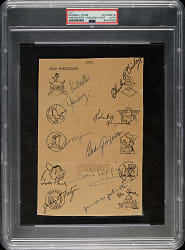 1963 American League Team Presidents Multi-Signed Page with Yawkey, MacPhail, Topping, and Finley - PSA/DNA
