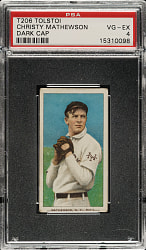 1909-1911 T206 White Border Christy Mathewson Dark Cap PSA VG-EX 4 - Tolstoi Back