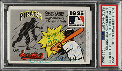 Signed 1971 Fleer World Series #23 Pirates vs. Senators with Coveleski, Rice, Harris and Carey - PSA/DNA