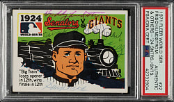 Signed 1971 Fleer World Series #22 Senators vs. Giants with Lindstrom, Frisch, Rice, Carey, Terry and Kelly - PSA/DNA