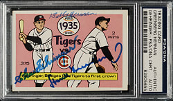 Signed 1970 Fleer World Series #32 Tigers vs. Cubs with Greenberg, Gehringer, and Herman - PSA/DNA