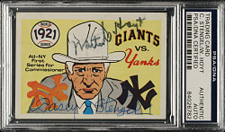 Signed 1970 Fleer World Series #18 Giants vs. Yankees with Casey Stengel and Waite Hoyt - PSA/DNA