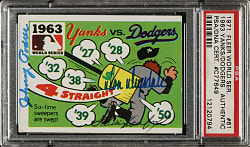 Signed 1971 Fleer World Series #61 Yankees vs. Dodgers with Drysdale, Koufax and Podres - PSA/DNA