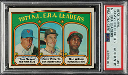Signed 1972 Topps #91 NL ERA Leaders with Tom Seaver and Dave Roberts - PSA/DNA