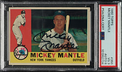 Signed 1960 Topps #350 Mickey Mantle PSA VG 3 with NM-MT 8 Signature