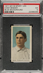 1910-1911 M116 Sporting Life Chief Bender Blue Background PSA EX 5