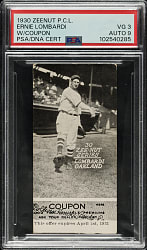 Signed 1930 Zeenut PCL Ernie Lombardi with Coupon PSA VG 3 with MINT 9 Signature - The Only PSA-Graded Example!