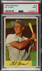 1954 Bowman #40 Gil Coan PSA MINT 9 - 1 of 4 - Highest Graded!