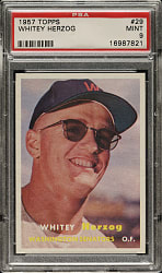 1957 Topps #29 Whitey Herzog Rookie PSA MINT 9