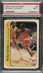 1986-1987 Fleer Basketball Sticker #8 Michael Jordan Rookie PSA NM 7