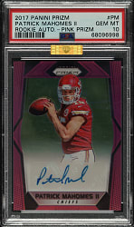 2017 Panini Prizm Football Rookie Autographs #PM Patrick Mahomes II Rookie Pink Prizm PSA GEM MINT 10 (MBA Gold Diamond)