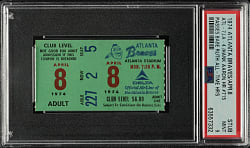 April 8, 1974 Atlanta Braves (vs. Los Angeles Dodgers) Ticket Stub PSA MINT 9 - Hank Aaron Home Run #715 - Passes Babe Ruth for Most All-Time!