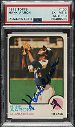Signed 1973 Topps #100 Hank Aaron PSA EX-MT 6 with GEM MINT 10 Signature