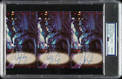 1997 Skybox Batman & Robin Autograph Panel Thrice-Signed by George Clooney PSA/DNA NM-MT 8