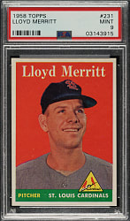 1958 Topps #231 Lloyd Merritt PSA MINT 9 - Highest Graded!
