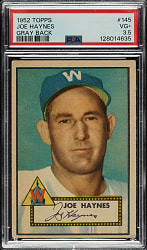 1952 Topps #145 Joe Haynes PSA VG+ 3.5 - "Canadian" Gray Back