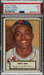 1952 Topps #26 Monte Irvin Black Back PSA VG 3