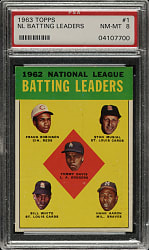 1963 Topps #1 N. L. Batting Leaders with Frank Robinson, Stan Musial and Hank Aaron PSA NM-MT 8