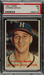 1957 Topps #90 Warren Spahn PSA EX 5