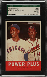 1963 Topps #242 Power Plus with Hank Aaron and Ernie Banks SGC NM/MT 88