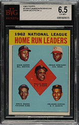 1963 Topps #3 N.L. Home Run Leaders with Aaron, Banks, Cepeda, Mays, and Robinson BVG EX-MT+ 6.5