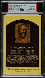 Satchel Paige Signed Yellow Hall of Fame Postcard PSA/DNA MINT 9