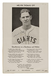 August 7, 1940 Mel Ott Night "Genuflections to a Gentleman and Athlete" Program Page - Signed by Mel Ott - JSA