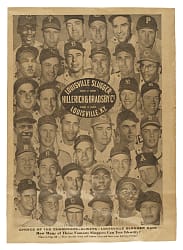 1958 Louisville Slugger Advertising Newspaper Page with Mickey Mantle, Yogi Berra, and Ted Williams