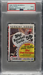 1986 Topps Unopened Cello Pack PSA MINT 9 - Reggie Jackson on Top