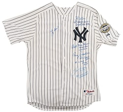 2009 New York Yankees World Series Grand Slam Multi-Signed Jersey with Multiple Inscriptions Including Yogi Berra
