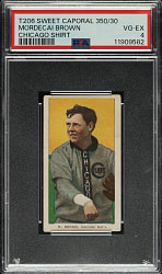 1909-1911 T206 White Border Mordecai Brown Chicago on Shirt PSA VG-EX 4