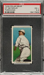1909-1911 T206 White Border Cy Seymour Throwing PSA EX+ 5.5 - Polar Bear Back
