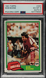 Signed 1981 Topps #290 Bob Boone PSA EX-MT 6 with MINT 9 Signature