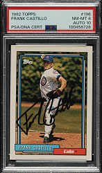 Signed 1992 Topps #196 Frank Castillo PSA NM-MT 8 with GEM MINT 10 Signature