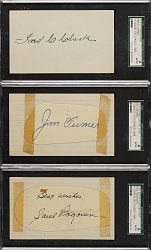 Fred Clarke, Jim Turner and Saul Rogovin Signed Index Card and Cut Signature Trio - SGC